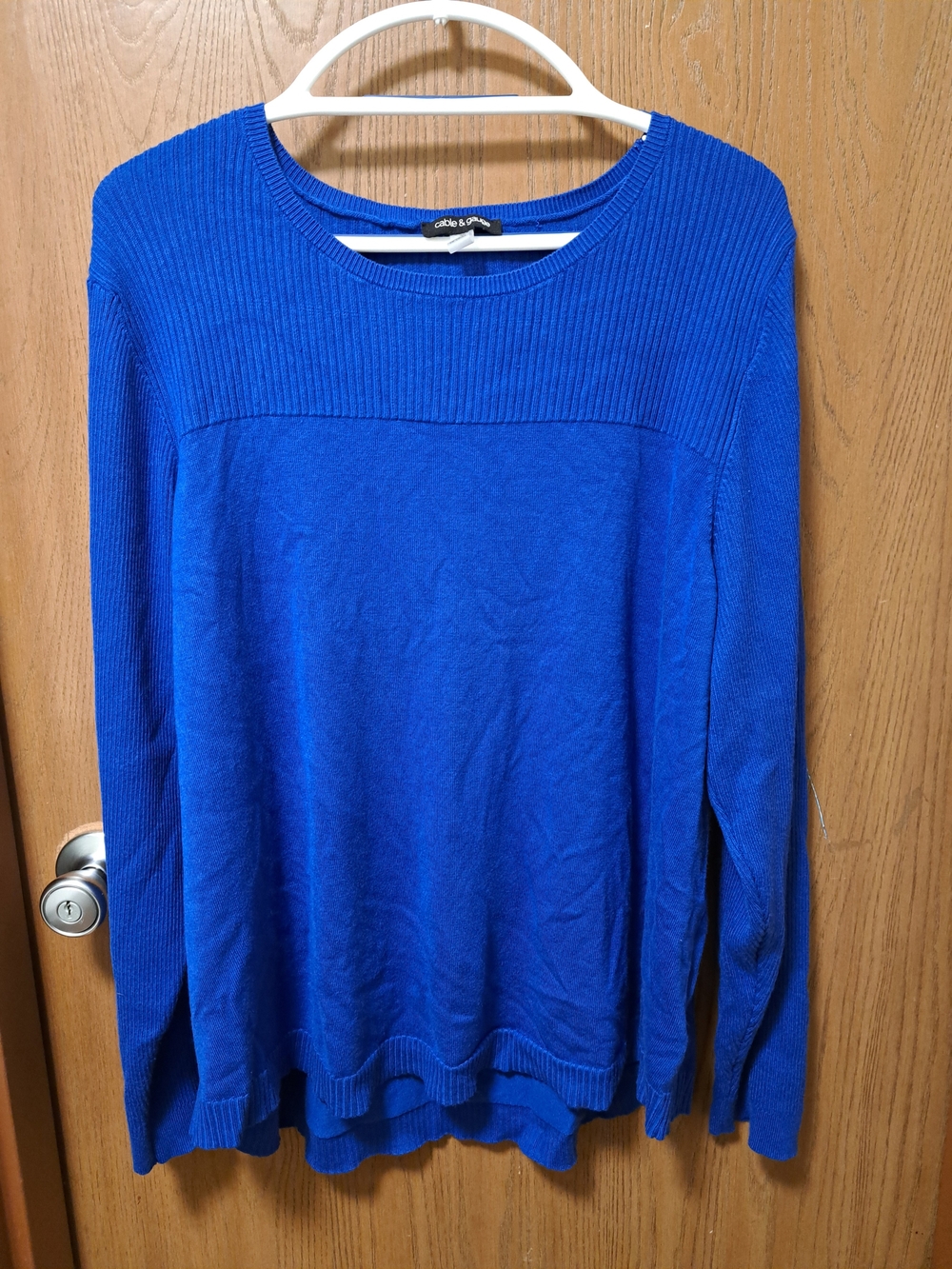 Cable & Gauge Royal Blue Rib Yoke Crewneck Sweater